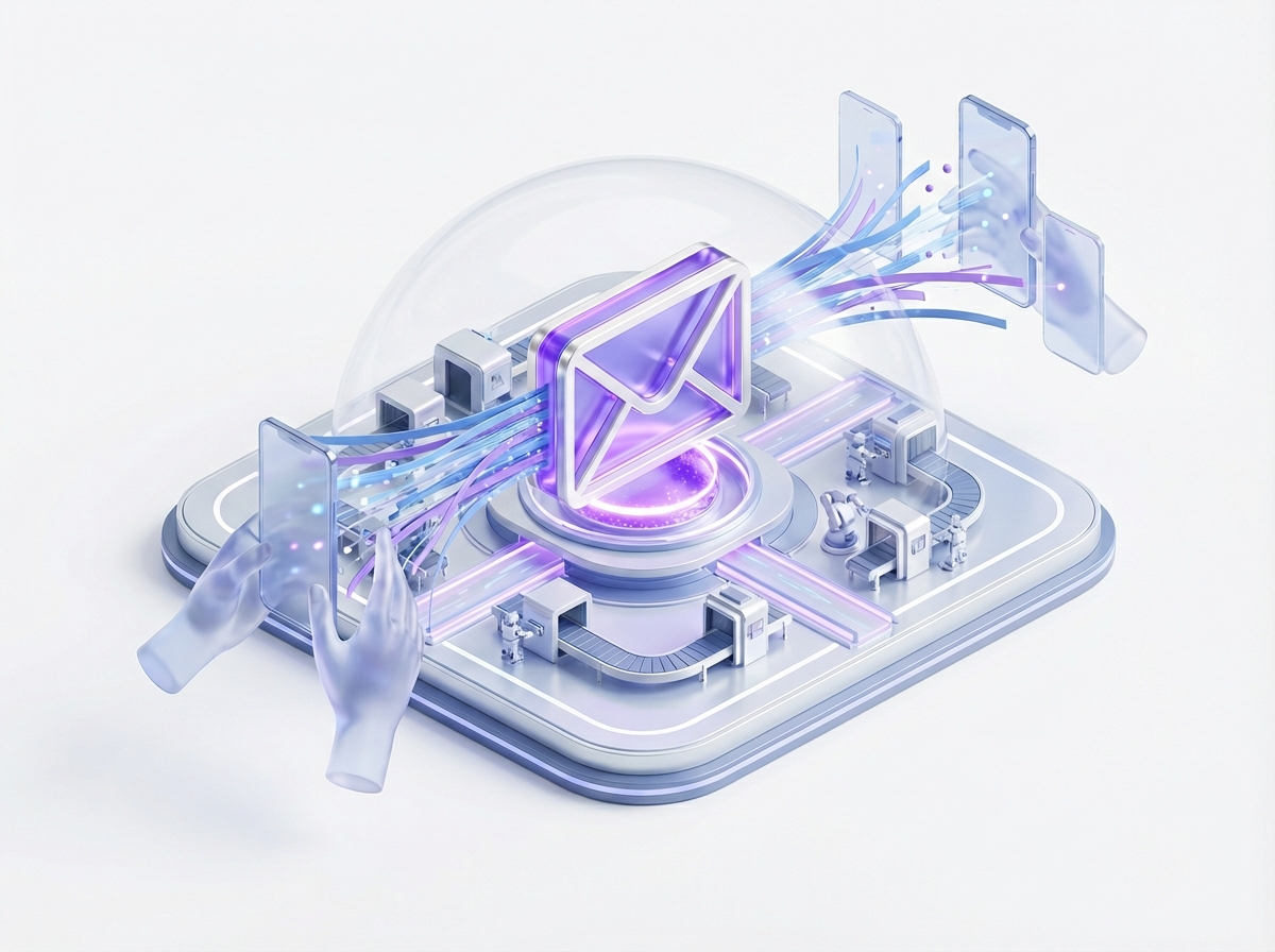 Illustration futuriste de communication numérique par courriel.